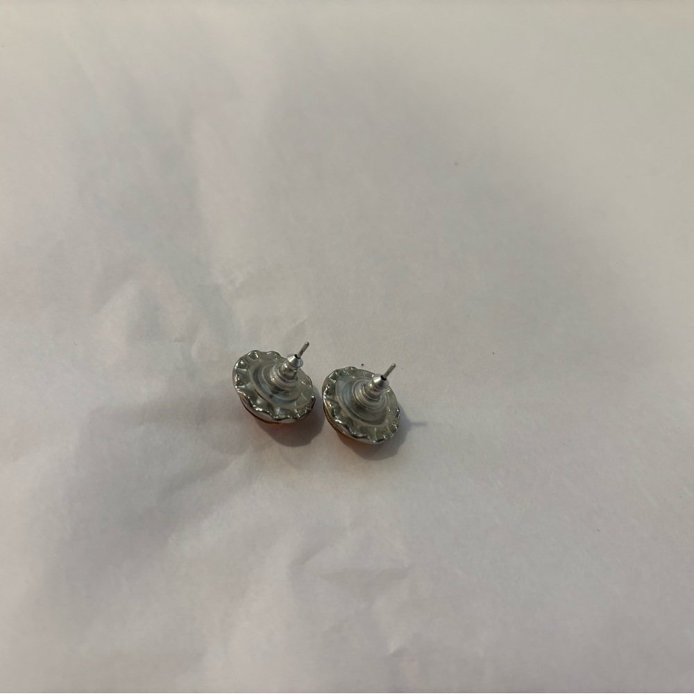 Elegant Vintage Orange Citrine and Pyrite Stud Earrings - Picture 5 of 8